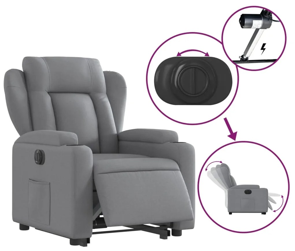 vidaXL Πολυθρόνα Ηλεκ. Ανακλινόμενη Ανύψωση Αν. Γκρι Υφασμάτινη