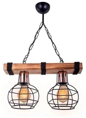 STARLO 201-0005 Vintage Κρεμαστό Φωτιστικό Ράγα Δίφωτο 2 x E27 IP20 Μπεζ Ξύλο με Μαύρο Μέταλλο-Μ40 x Π15x Υ65cm Globostar-201-00 201-0005