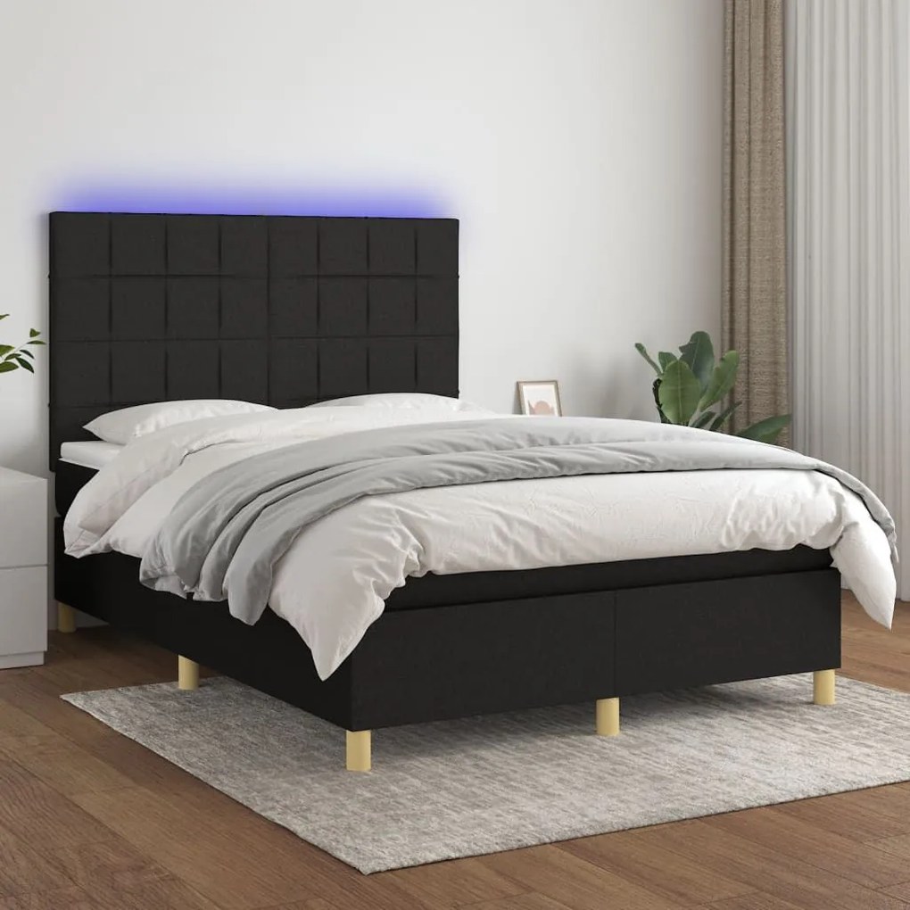 ΚΡΕΒΑΤΙ BOXSPRING ΜΕ ΣΤΡΩΜΑ &amp; LED ΜΑΥΡΟ 140X190 ΕΚ. ΥΦΑΣΜΑΤΙΝΟ 3135431