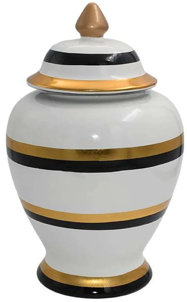 Βάζο Με Καπάκι Ριγέ 374-224-269 16x29cm Multi-White Κεραμικό
