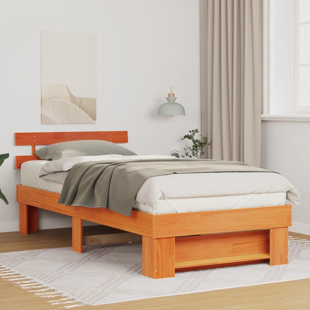 vidaXL Σκελετός Κρεβατιού Καφέ κεριού 75 x 190 cm Μασίφ ξύλο πεύκου