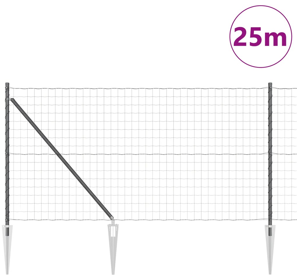 vidaXL Ευρωπαϊκό Φράκτη με 13 Στήλες 1x25 μ Γαλβανισμένο Ανοξείδωτο Γκρι