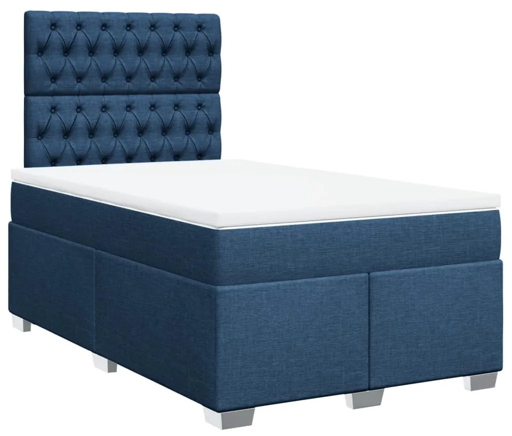 vidaXL Κρεβάτι Boxspring με Στρώμα Μπλε 120x190 εκ. Υφασμάτινο