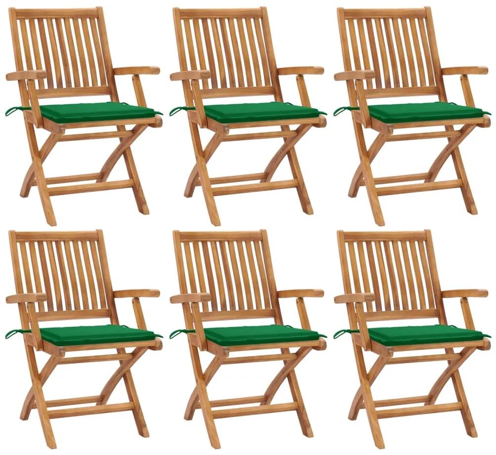 Καρέκλες Κήπου Πτυσσόμενες 6 τεμ. Μασίφ Ξύλο Teak με Μαξιλάρια
