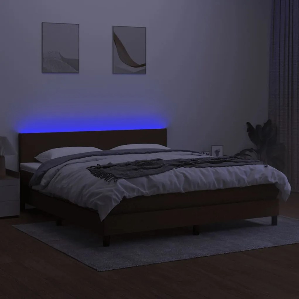 ΚΡΕΒΑΤΙ BOXSPRING ΜΕ ΣΤΡΩΜΑ &amp; LED ΣΚ.ΚΑΦΕ 160X200 ΕΚ ΥΦΑΣΜΑΤΙΝΟ 3133008