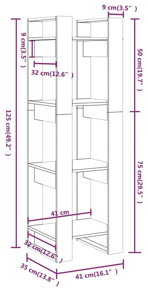 Βιβλιοθήκη/Διαχωριστικό Χώρου Μαύρο 41x35x125 εκ. Μασίφ Πεύκο - Μαύρο