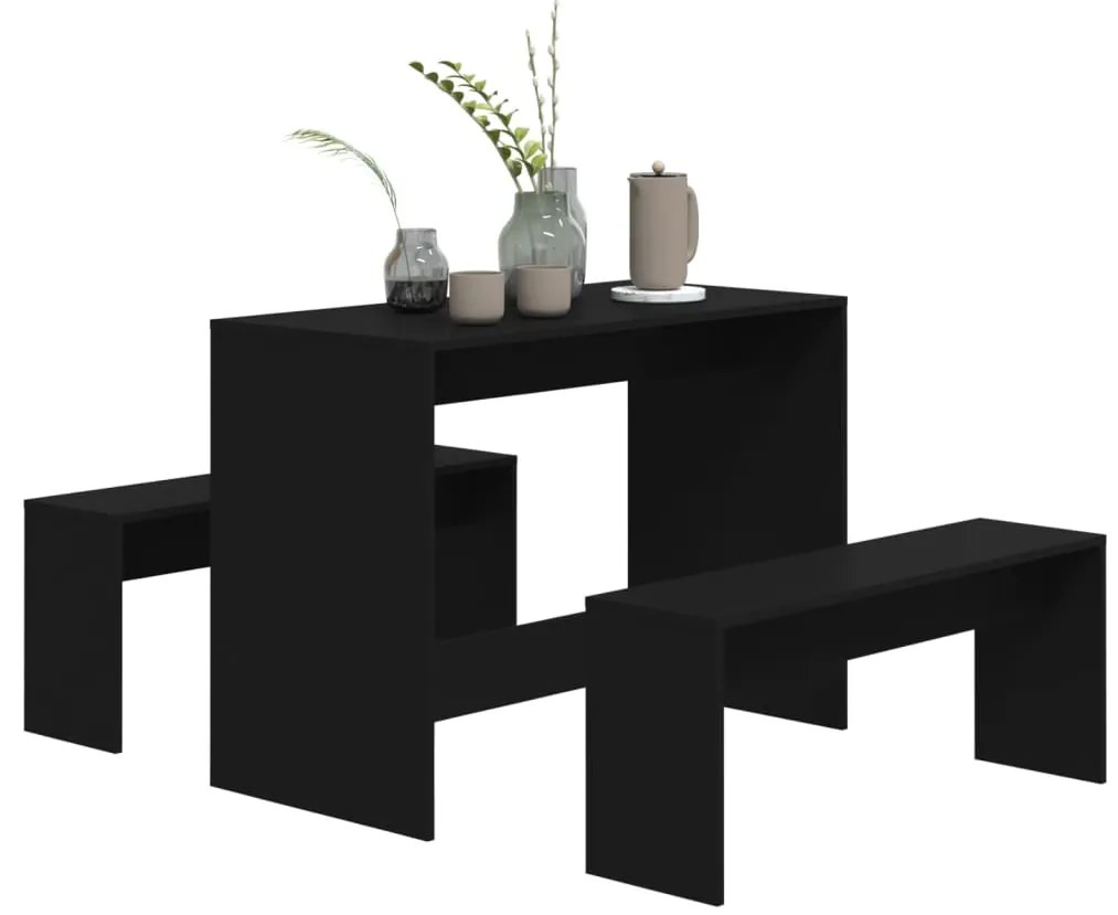 vidaXL Σετ Τραπεζαρίας 3 Τεμαχίων Μαύρο από Επεξεργασμένο Ξύλο