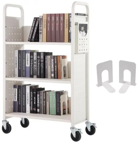 VEVOR Book Cart, 330 lbs Library Cart, 31.1&quot; x 15.2&quot; x 49.2&quot; Rolling Book Cart, Single Sided L-Shaped Flat Shelves with 4-Inch Lockable Wheels for Home Shelves Office and School, Book Truck in White