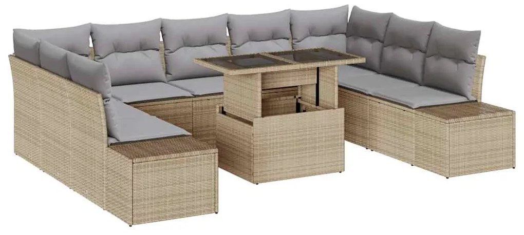 vidaXL Σετ Καναπέ Κήπου με μαξιλάρι 10 pcs μπεζ και ανοιχτό γκρι