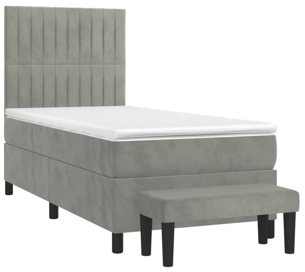 Κρεβάτι Boxspring με Στρώμα Ανοιχτό Γκρι 90x190 εκ. Βελούδινο - Γκρι