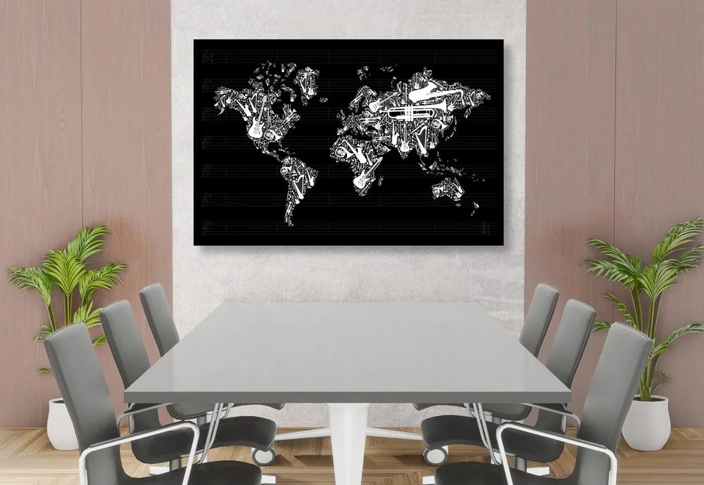 Εικόνα στον παγκόσμιο χάρτη μουσικής από φελλό - 120x80  transparent