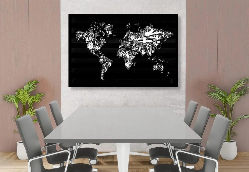 Εικόνα στον παγκόσμιο χάρτη μουσικής από φελλό - 120x80  wooden