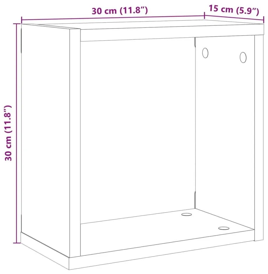 Ράφια Τοίχου Κύβοι 2 τεμ. Αρτισιανή Δρυς 30x15x30 εκ Επεξ. Ξύλο - Καφέ