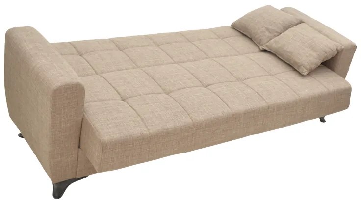 Καναπές-κρεβάτι με αποθηκευτικό χώρο τριθέσιος Modestole pakoworld ανοιχτό καφέ ύφασμα 215x85x80εκ