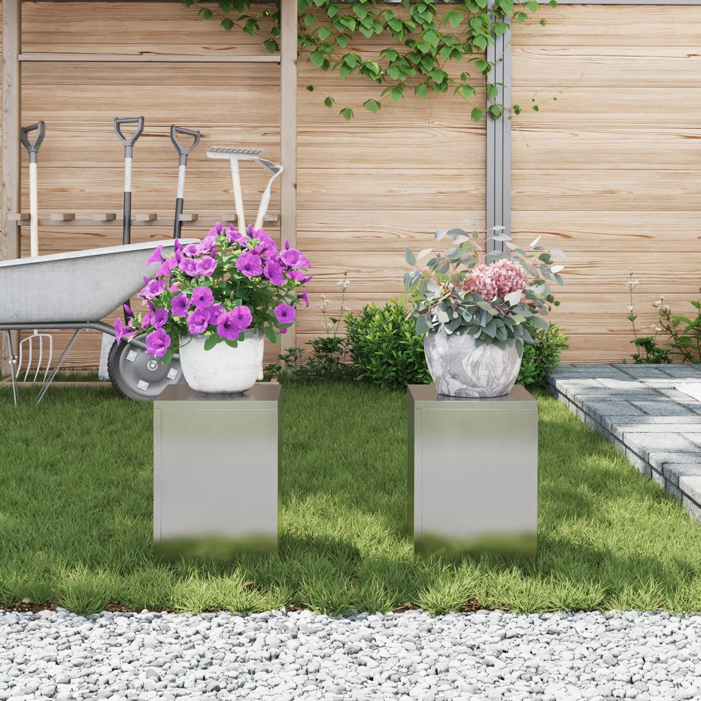 vidaXL Στήριγμα Φυτών Εξωτερικού Χώρου 2 τμχ 24x24x35 εκ Ανοξείδωτο ατσάλι