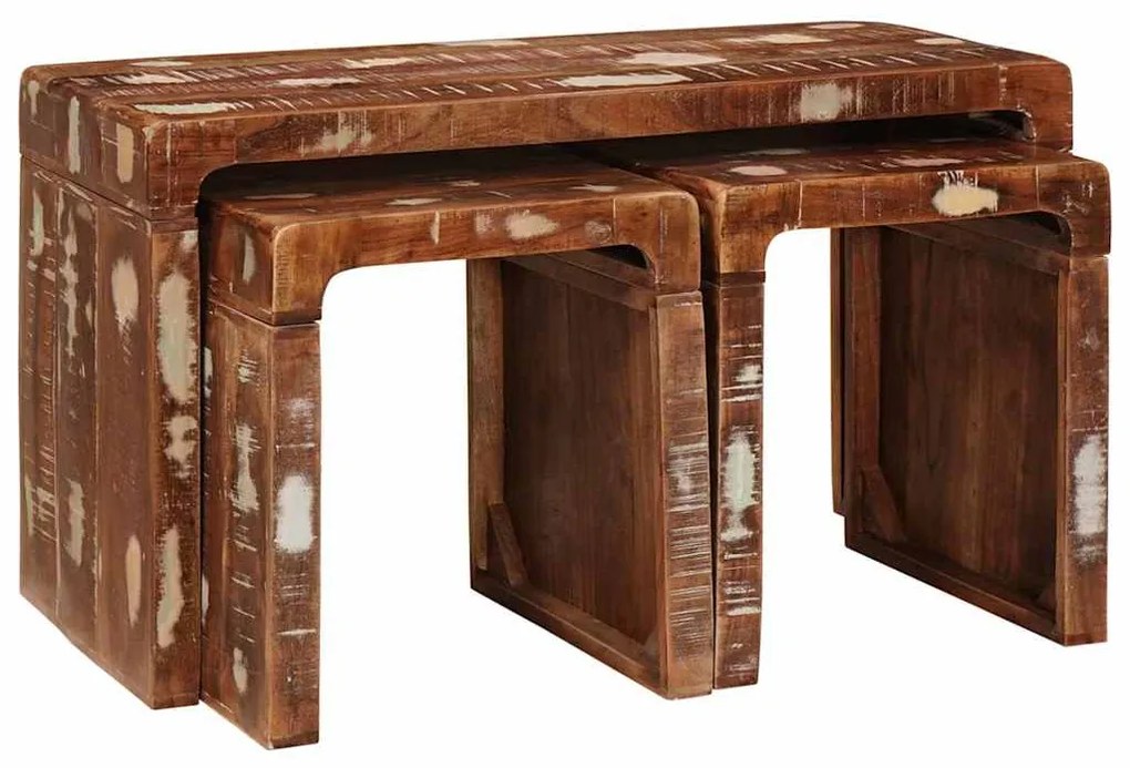 vidaXL Τραπέζι Σαλονιού με Στηρίγματα 3 pcs Καφέ Στερεό Ανακτηθέν Ξύλο