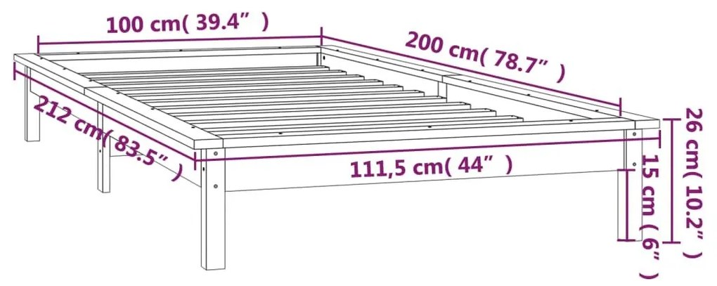 Πλαίσιο Κρεβατιού με LED Μαύρο 100 x 200 εκ. από Μασίφ Ξύλο - Μαύρο