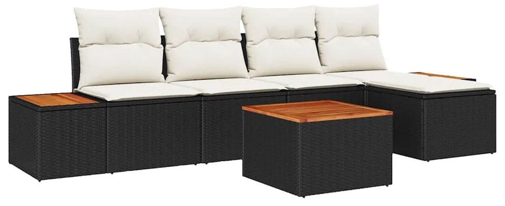 vidaXL Σετ Καναπέ Κήπου με μαξιλάρι 6 pcs Μαύρο Πολυ ράταν