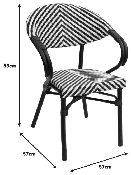 Καρέκλα - Πολυθρόνα Isaia στοιβαζόμενη μαύρο αλουμίνιο-ασπρόμαυρο textilene 57x57x83 εκ. 57x57x83 εκ.