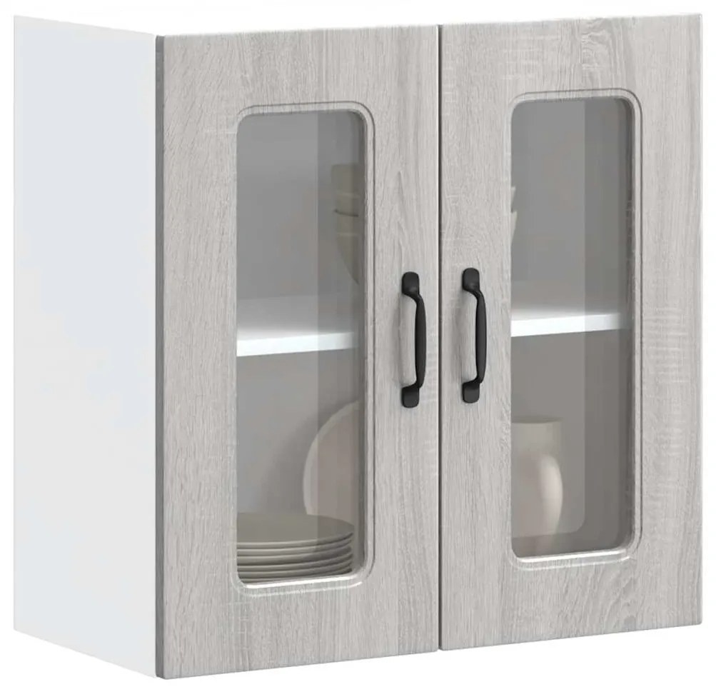 Ντουλάπι Κουζίνας με Γυάλινη Πόρτα "Kalmar" Γκρι Ξύλο Sonoma Μηχανικής Επεξεργασίας