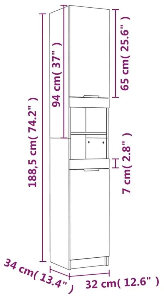 Ντουλάπι Μπάνιου Καφέ Δρυς 32x34x188,5 εκ. Επεξεργασμένο Ξύλο - Καφέ