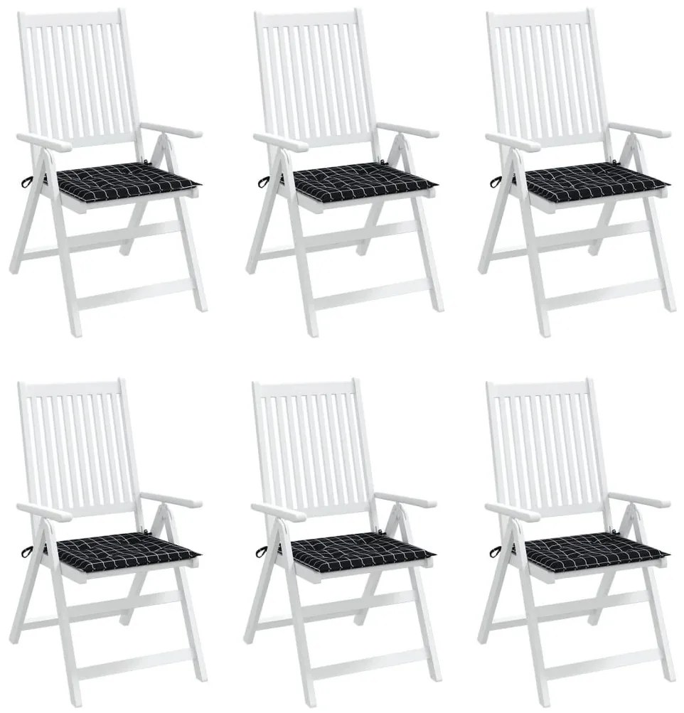 Μαξιλάρια Καρέκλας 6 τεμ. Μαύρο Καρό 40 x 40 x 3 εκ. Υφασμάτινα - Πολύχρωμο