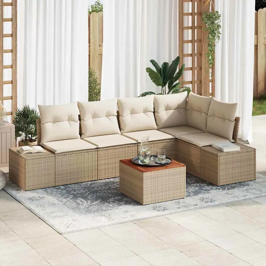 vidaXL Σετ Καναπέ Κήπου με μαξιλάρι 6 pcs Μπεζ Πολυ ράταν