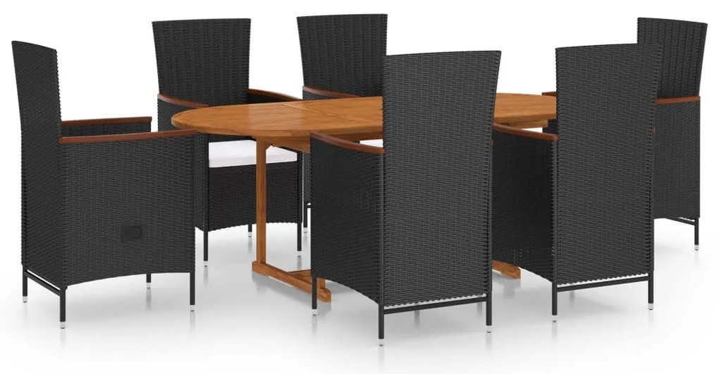 vidaXL Σετ Τραπεζαρίας Κήπου 7 Τεμαχίων Μαύρο από Συνθετικό Ρατάν