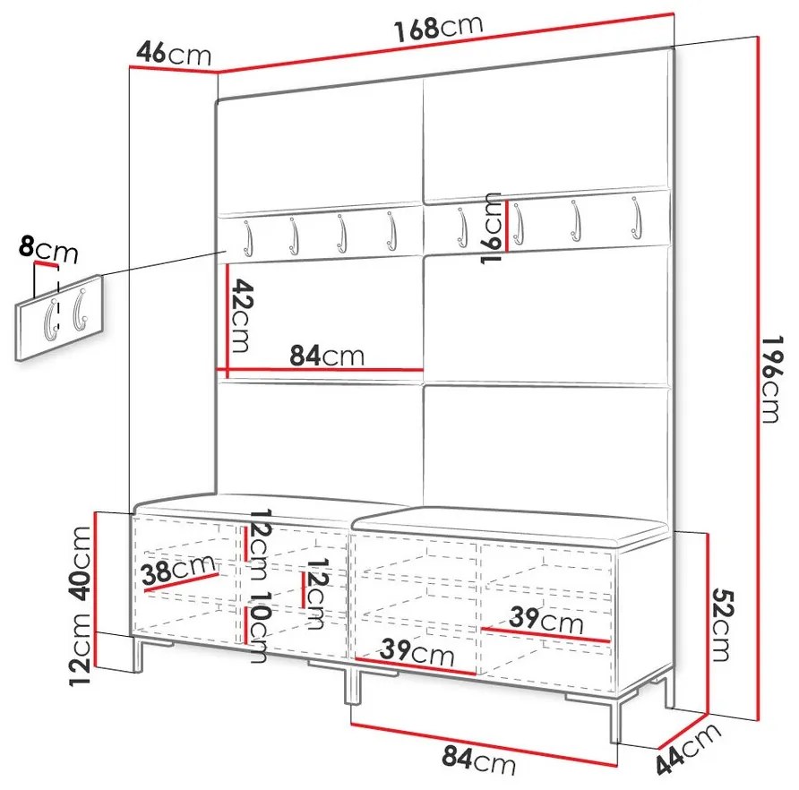 Σετ διαδρόμου Hartford F101, 196x168x46cm, 32 kg, Μαύρο, Ταπισερί, Πλαστικοποιημένη μοριοσανίδα, Εντοιχισμένη, Τοίχου | Epipla1.gr