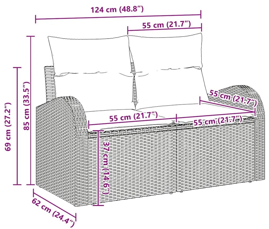 vidaXL Σετ Καναπέ Κήπου με μαξιλάρι 7 pcs Μπεζ, Κρέμα 55 x 55 x 37 εκ