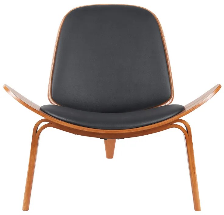 Πολυθρόνα Vilma pakoworld PU μαύρο- plywood καρυδί 90x76.5x74.5εκ