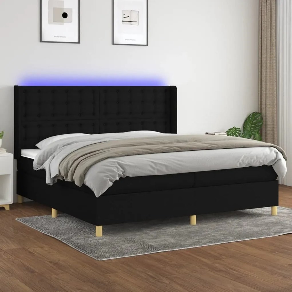 ΚΡΕΒΑΤΙ BOXSPRING ΜΕ ΣΤΡΩΜΑ &amp; LED ΜΑΥΡΟ 200X200 ΕΚ. ΥΦΑΣΜΑΤΙΝΟ 3139223