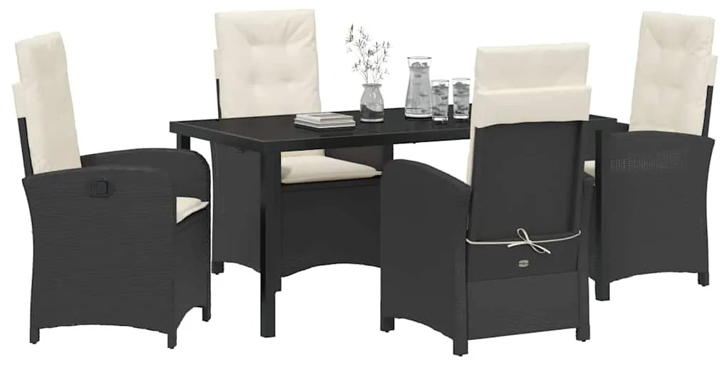 vidaXL Σέτ φαγητού για κήπο 5 pcs Μαύρο συνθετικό ρατάν