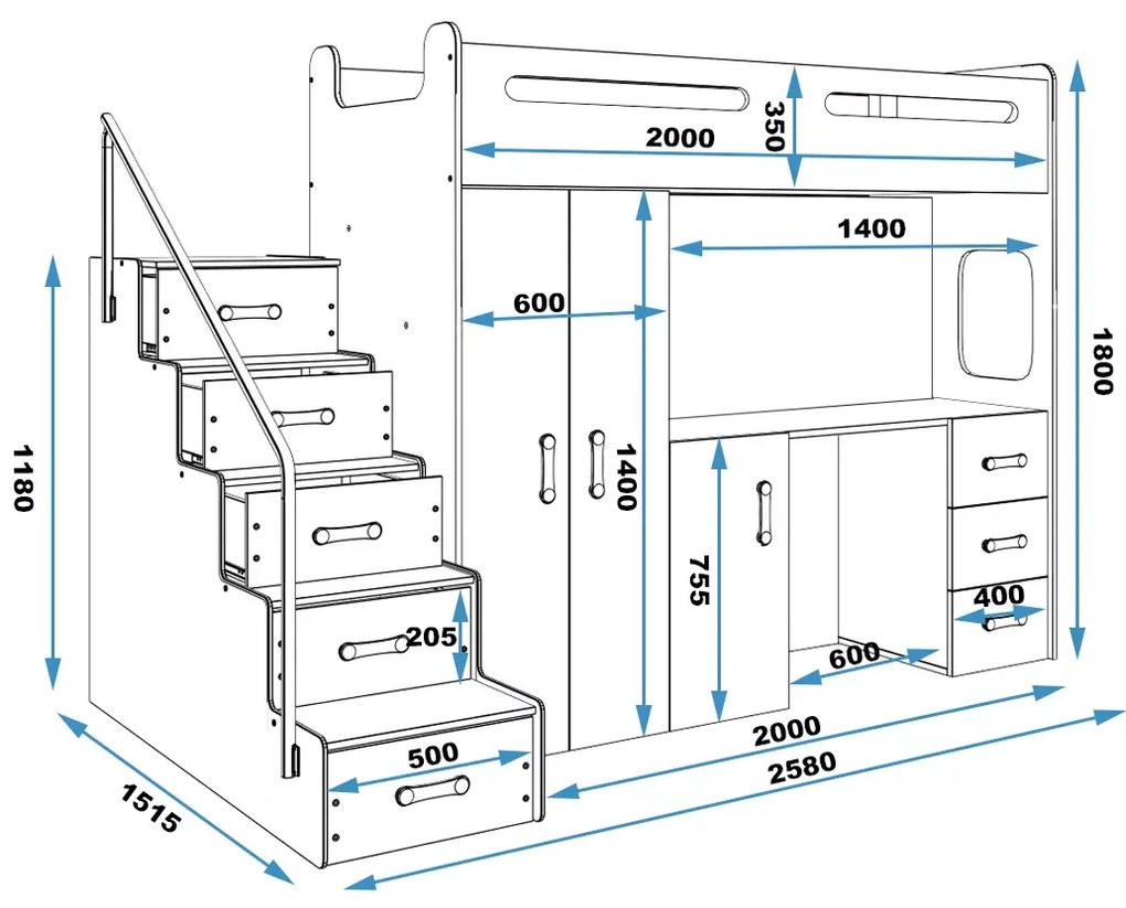 Κουκέτα Steps Plus  White  80×200cm (Δώρο το Στρώμα)