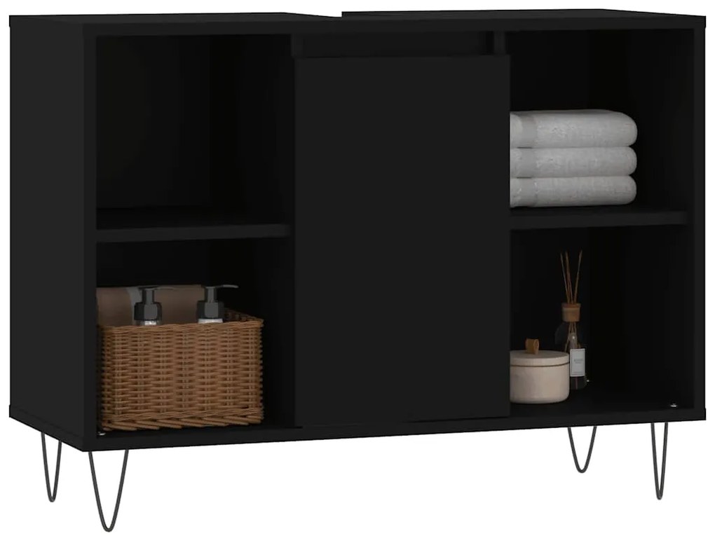 vidaXL Ντουλάπι Μπάνιου Μαύρο 80 x 33 x 60 εκ. από Επεξεργασμένο Ξύλο