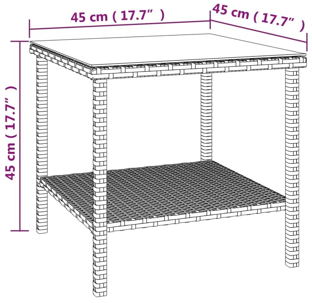 Βοηθητικό Τραπεζάκι Μαύρο 45x45x45 εκ. Συνθ. Ρατάν/Ψημένο Γυαλί - Μαύρο