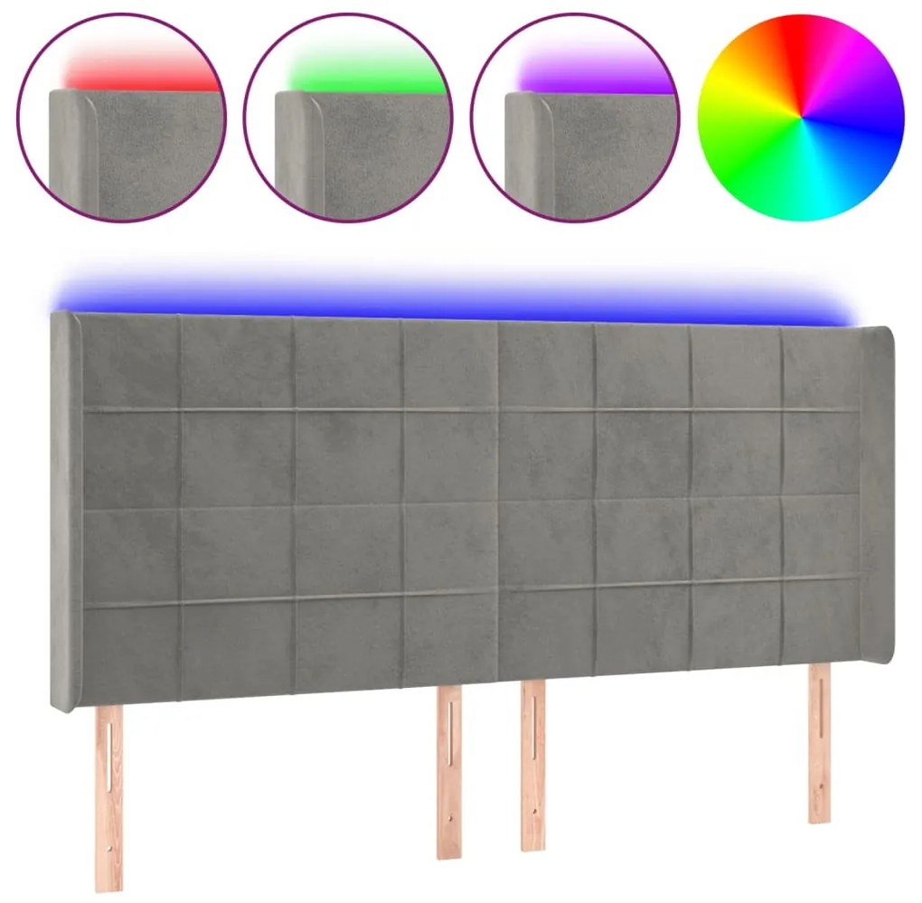 vidaXL Κεφαλάρι Κρεβατιού LED Ανοιχτό Γκρι 183x16x118/128εκ. Βελούδινο