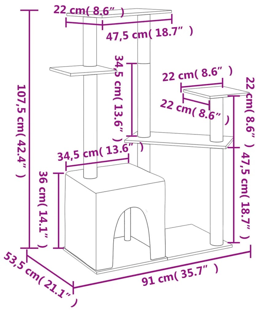 vidaXL Γατόδεντρο Κρεμ 107,5 εκ. με Στύλους Ξυσίματος από Σιζάλ