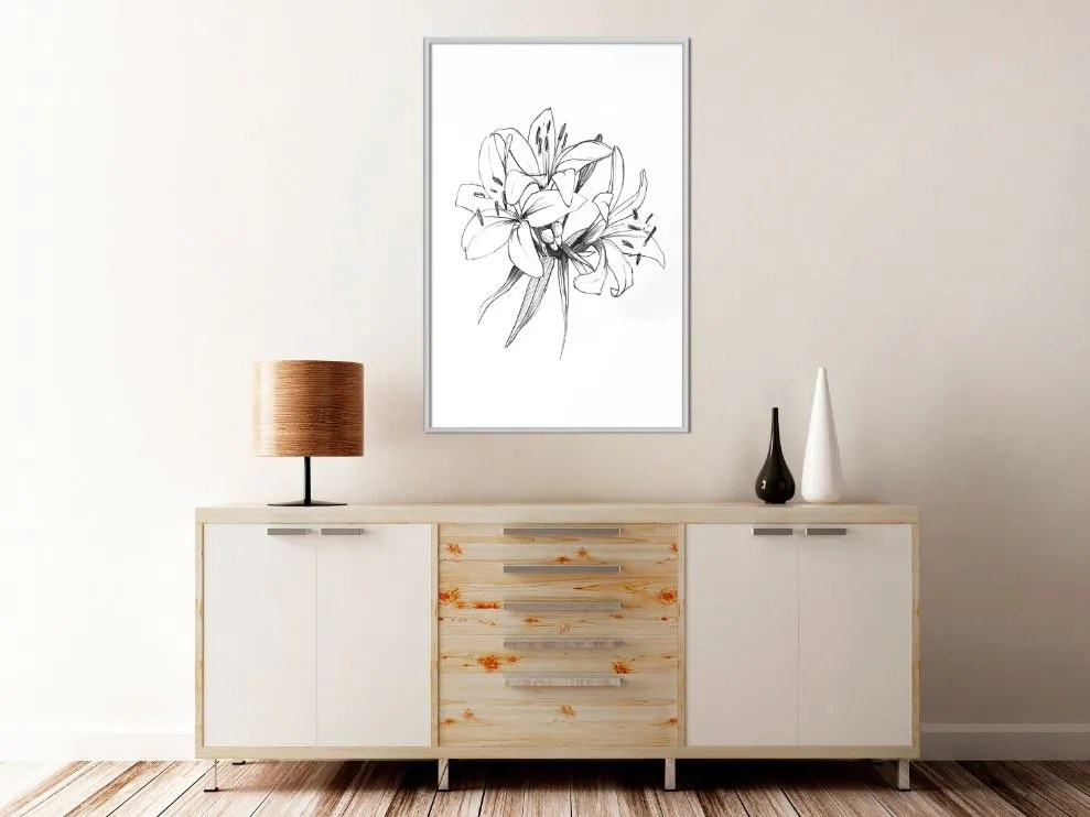 Αφίσα - Sketch of Lillies - 20x30 - Χρυσό - Χωρίς πασπαρτού