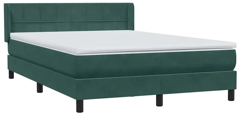 vidaXL Κρεβάτι Boxspring με Στρώμα Σκούρο Πράσινο 140x210εκ. Βελούδινο