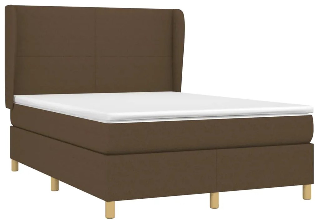 Κρεβάτι Boxspring με Στρώμα Σκούρο Καφέ 140x200 εκ Υφασμάτινο - Καφέ