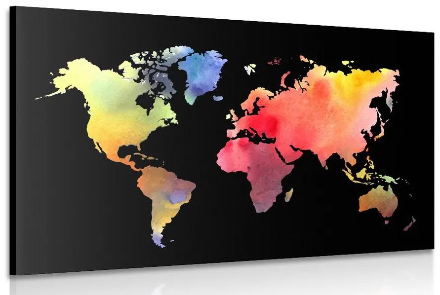 Εικόνα του παγκόσμιου χάρτη σε σχέδιο ακουαρέλας σε μαύρο φόντο - 120x80
