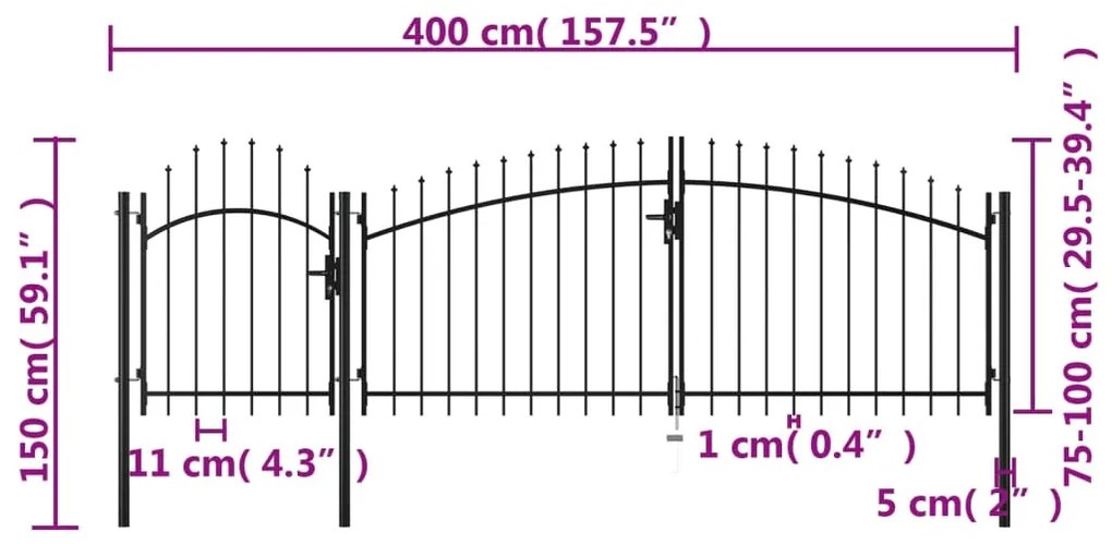 vidaXL Καγκελόπορτα Μαύρη 1,5 x 4 μ. Ατσάλινη