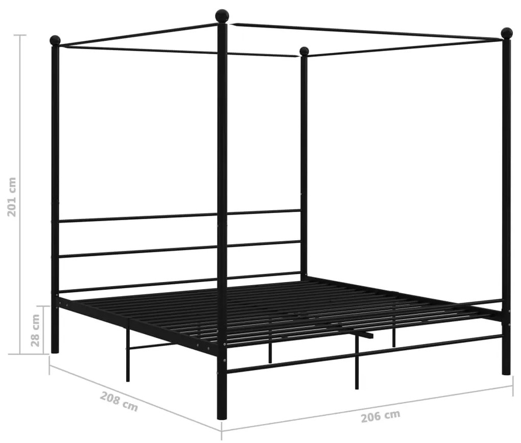 vidaXL Πλαίσιο Κρεβατιού με Ουρανό Μαύρο 200 x 200 εκ. Μεταλλικό
