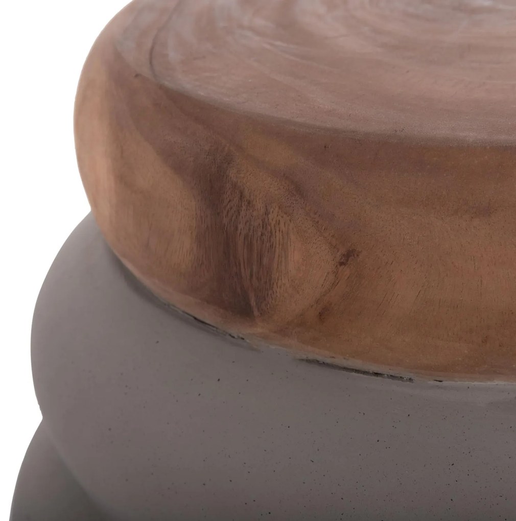 Τραπεζάκι Σαλονιού Βοηθητικό PUFFAT Fiber Cement Γκρί - Ξύλο Teak Top Φ45x46Υεκ. 45x45x46 εκ.