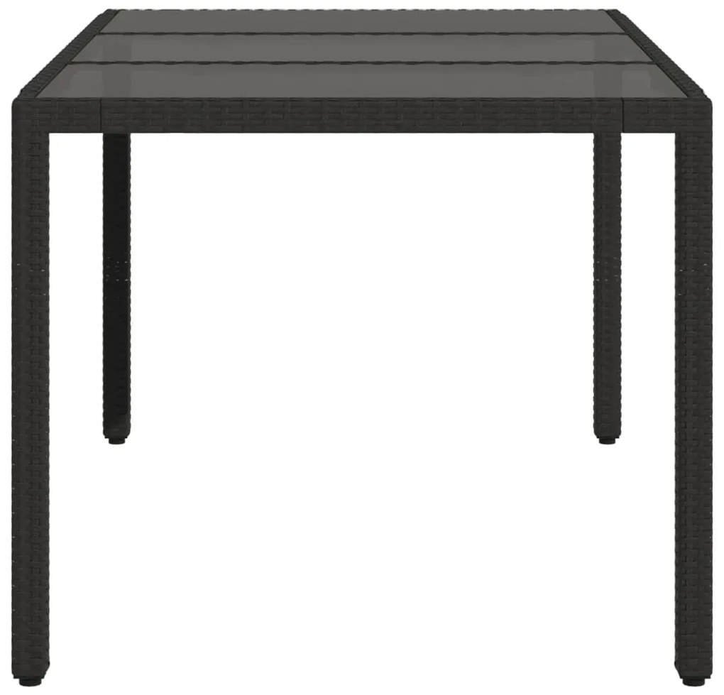 vidaXL Τραπέζι Κήπου με Γυάλινη Επιφάνεια Μαύρο 150x90x75εκ Συνθ Ρατάν