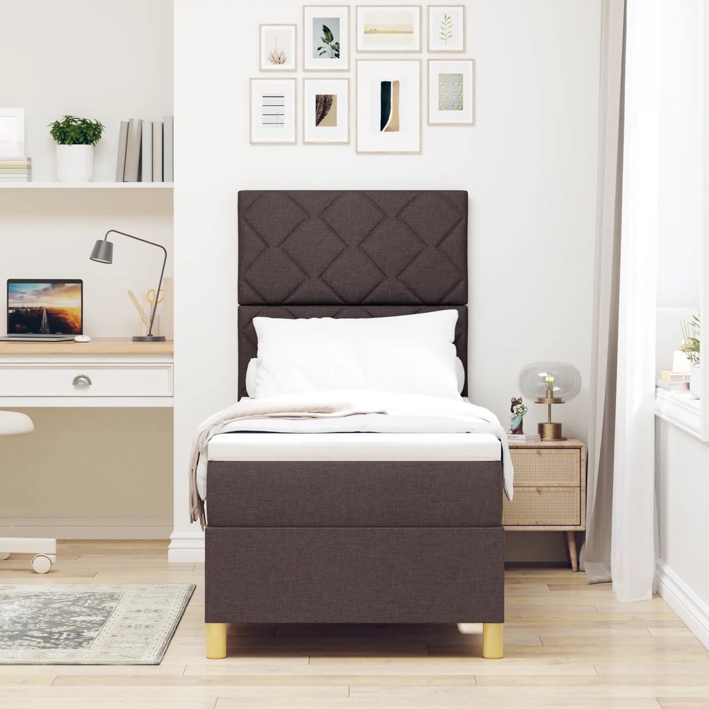 vidaXL Κρεβάτι Box Spring με Στρώμα & LED Σκούρο Καφέ 80x200 εκ.