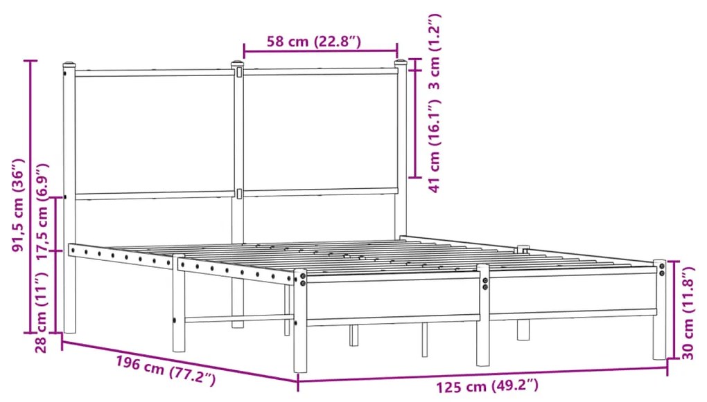 Πλαίσιο Κρεβατιού με Κεφαλάρι Καφέ Δρυς 120x190 εκ. Μεταλλικό - Καφέ