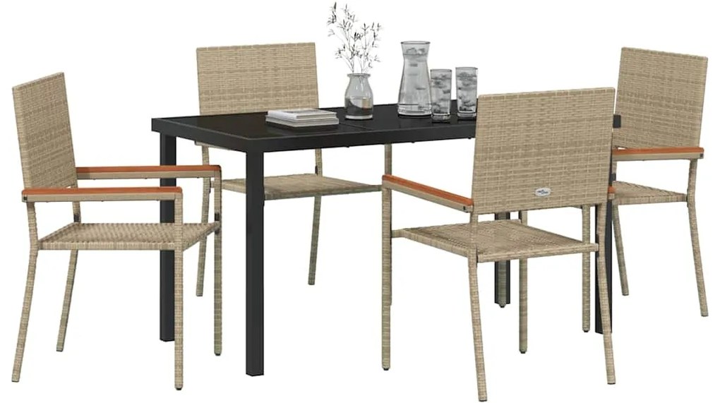 vidaXL Σέτ φαγητού για κήπο με μαξιλάρι 5 pcs Μπεζ συνθετικό ρατάν