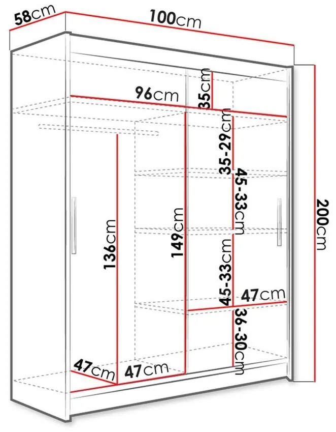 Ντουλάπα Atlanta 165, Artisan βελανιδιά, Άσπρο, 200x100x58cm, 88 kg, Πόρτες ντουλάπας: Ολίσθηση, Αριθμός ραφιών: 4, Αριθμός ραφιών: 4 | Epipla1.gr